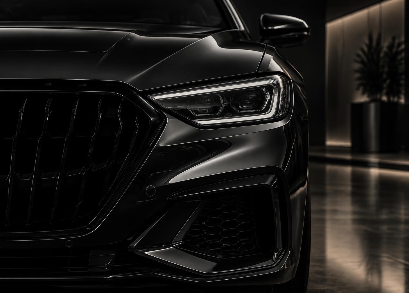 Close-up of gloss black automotive styling details